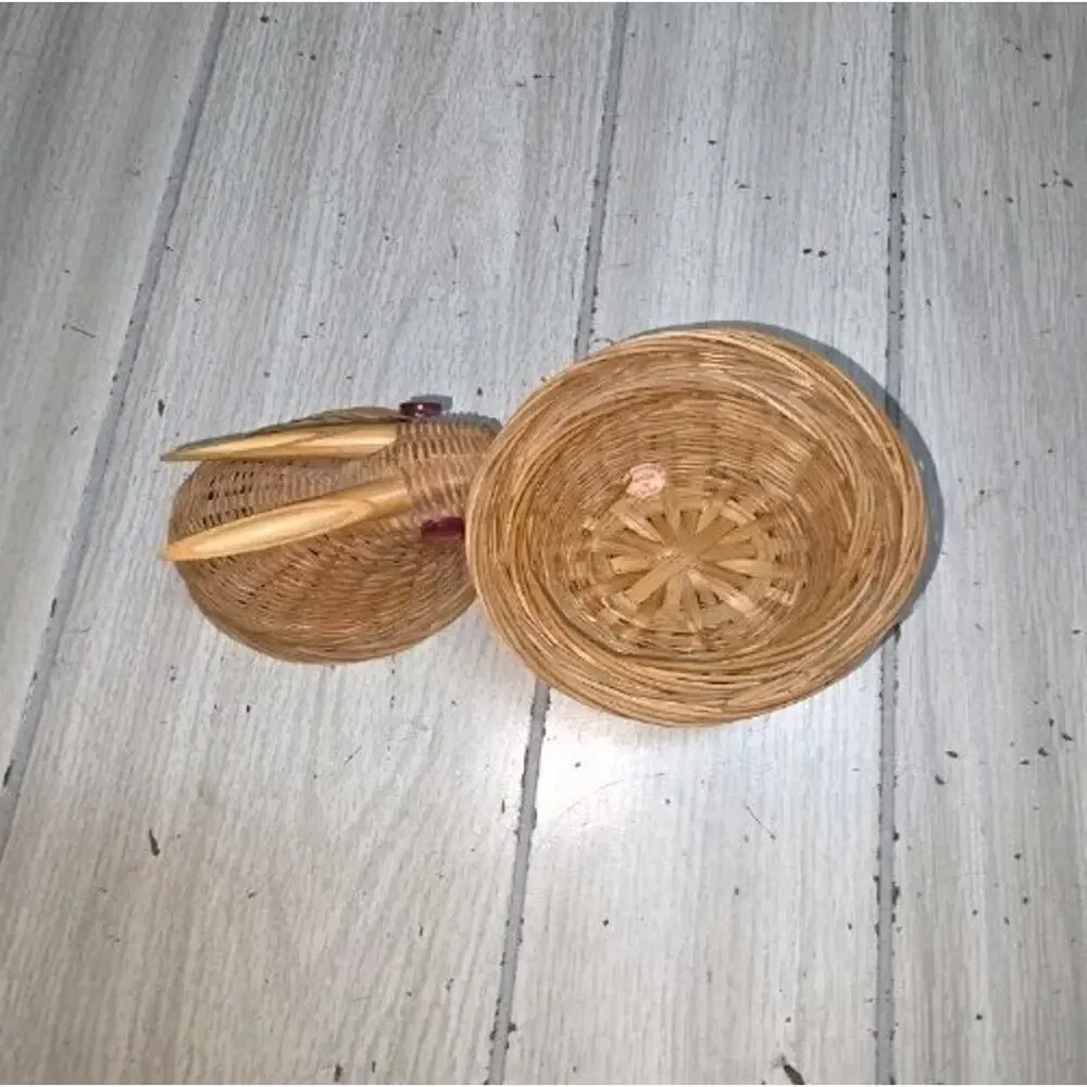Bunny Rabbit Wicker Basket with Lid Vintage Home Decor 5” Countrycore Rustic